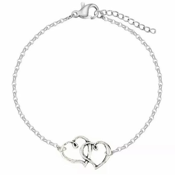 New !! 925 Silver Double Hearts Anklet - Picture 4 of 5